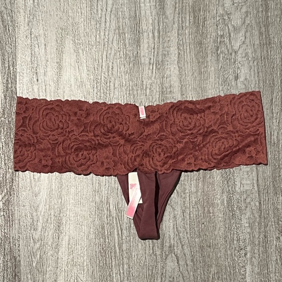 PINK Dark Mauve thick lace waisted thong - Picture 3 of 7